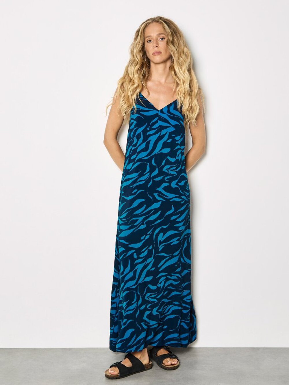 Abstract Print Maxi Dress with Adjustable Straps